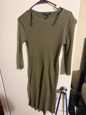 Forever 21 Olive & Black Striped Long Sleeve Knit Dress